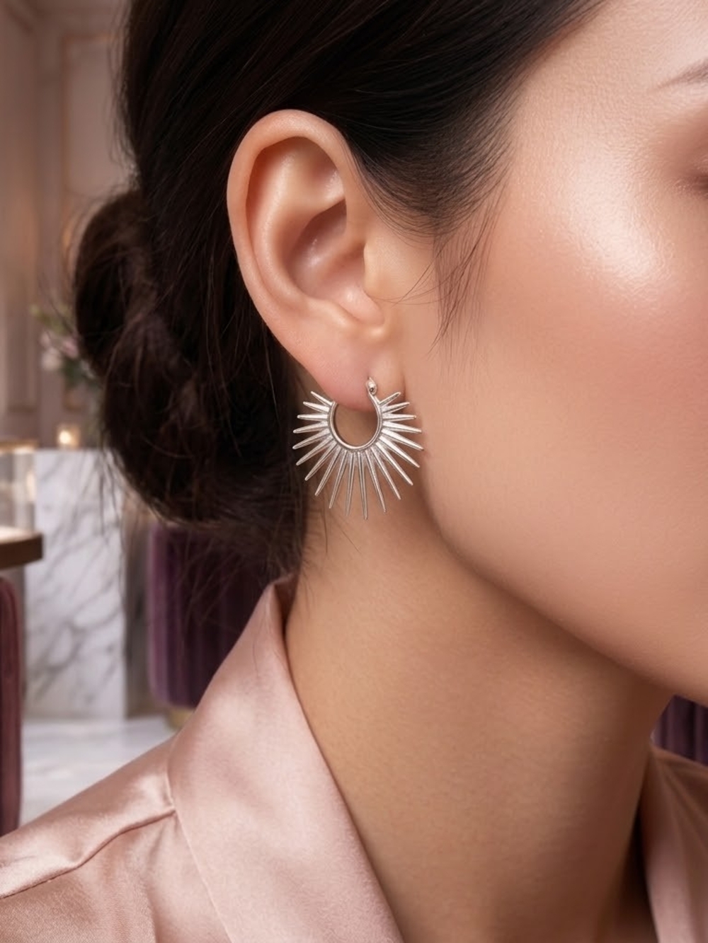 Silver Plated Sunburst Hoop Earrings - Elegant Womenβs Jewelry